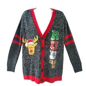 No Boundaries Rudy Reindeer Varsity Cardigan Ugly Christmas Sweater Size 2XL